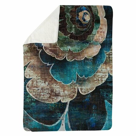 KD CUNA 60 x 80 in. Blue Flower Montage-Sherpa Fleece Blanket KD2786040